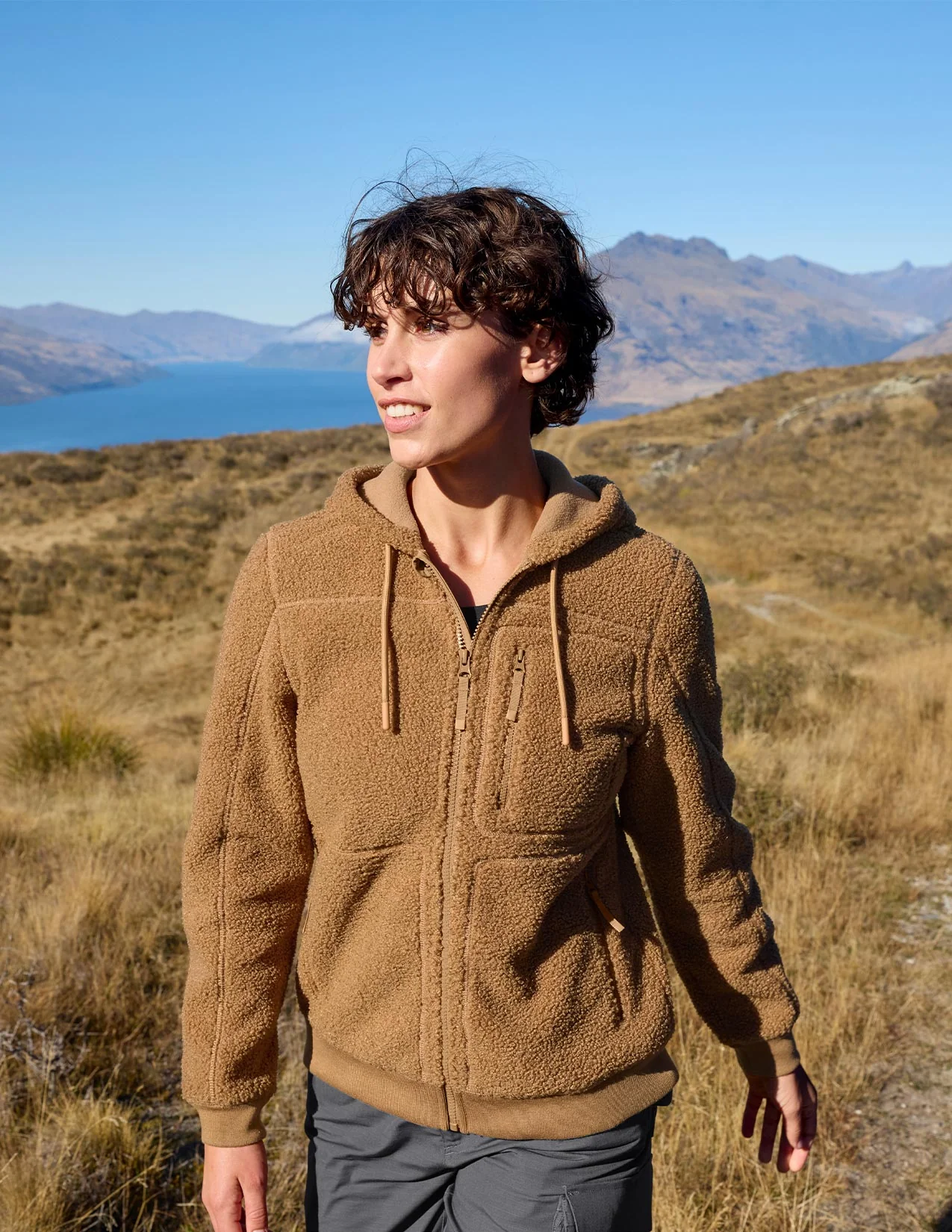 Women's Hooded Sherpa Fleece Jacket e.s.e:pic - Image 3