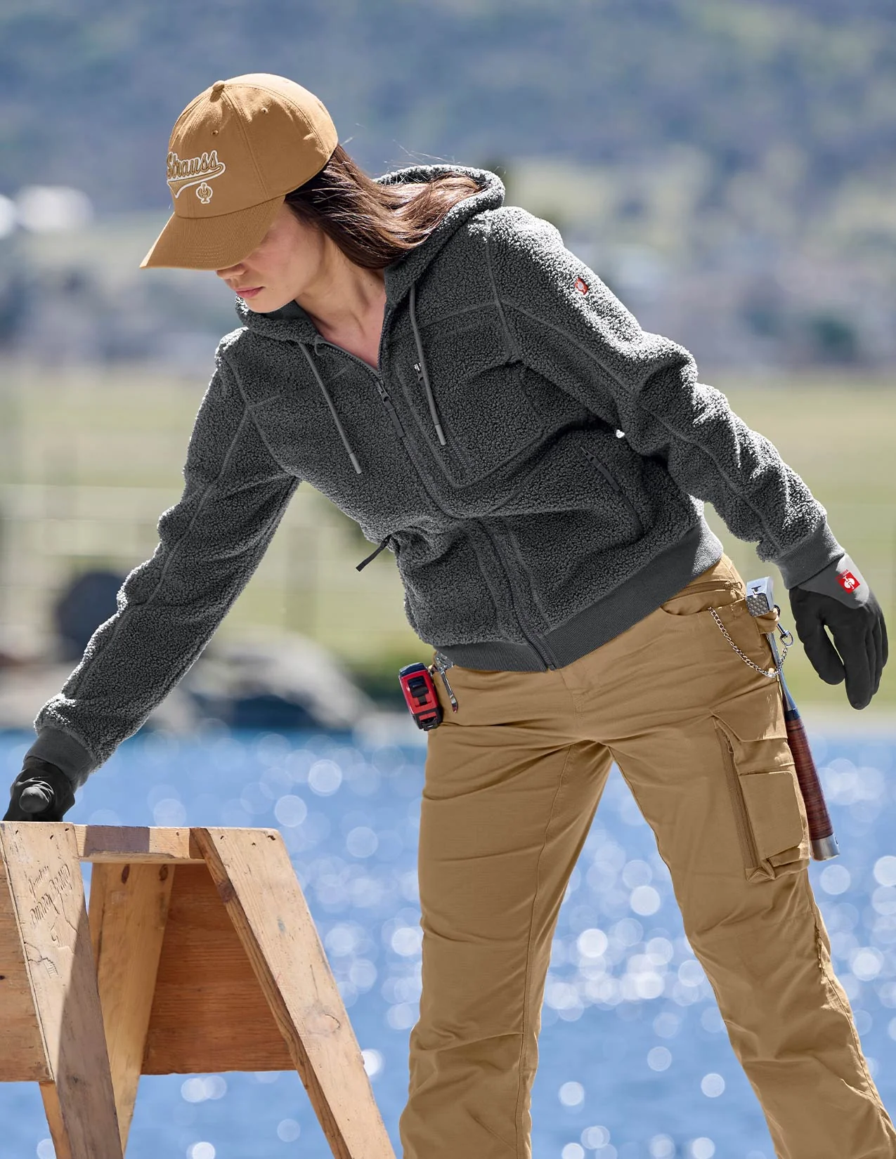 Women's Hooded Sherpa Fleece Jacket e.s.e:pic - Image 6